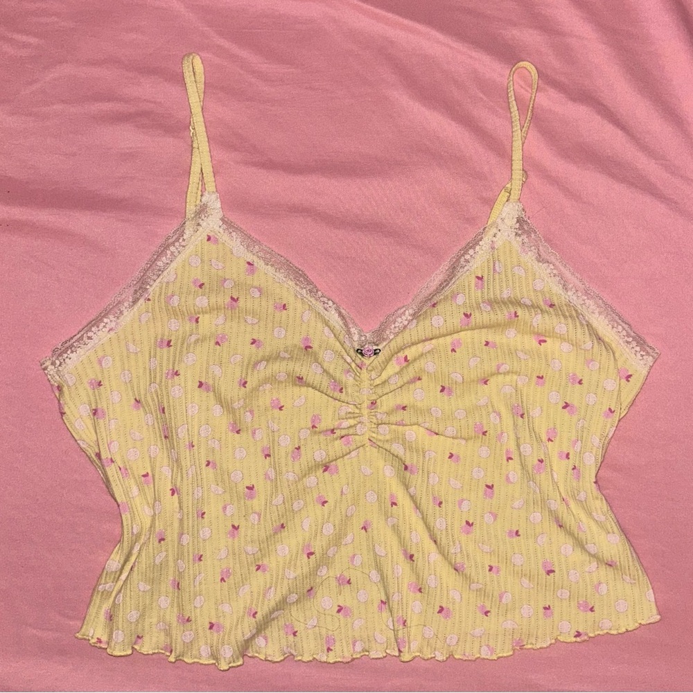 Victoria's Secret PINK Lace and Yellow Ribbed Floral Top